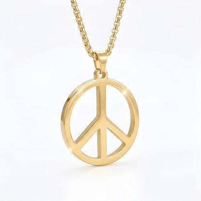 1" Stainless Steel Necklace Charms | Third Eye Vision | Peace Symbol | Finding Your Self | Yin & Yang | Moon Cat | Turtle Power | Flower of Life | | OM | Mystical Spiritual Protection, for Men & Women - style: Peace Symbol Gold