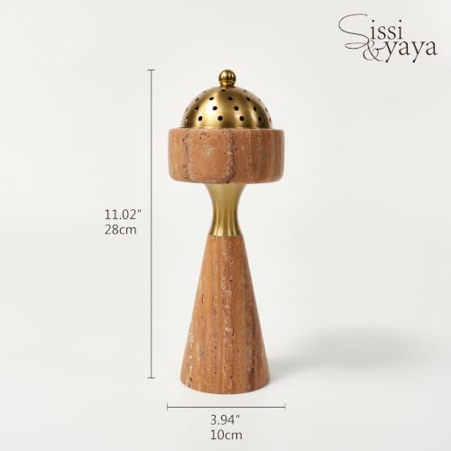 Sissi & yaya Marble Incense Burner with Brass Cover, 11 x 3.8 inches, Multi-Purpose Holder for Cones, Coils and Sticks (Light Brown) - color: Light Brown