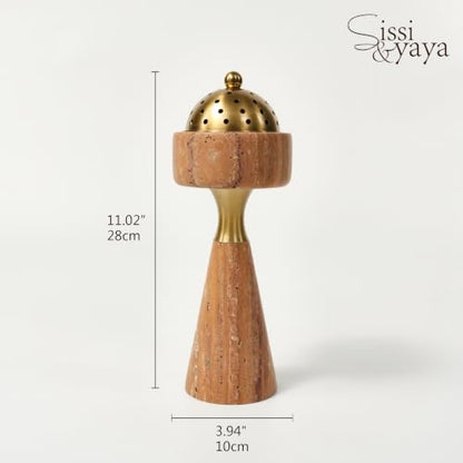 Sissi & yaya Marble Incense Burner with Brass Cover, 11 x 3.8 inches, Multi-Purpose Holder for Cones, Coils and Sticks (Light Brown) - color: Light Brown