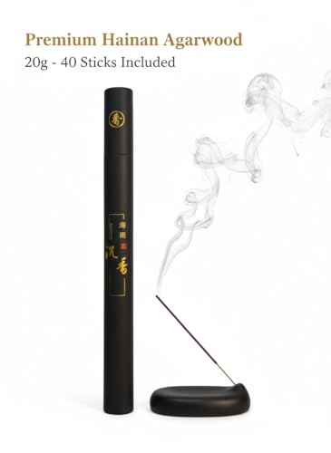 Hainan Agarwood Incense Sticks (40 Pack) - Premium Chinese Agarwood, Coreless & Low Smoke for Temple, Meditation & Aromatherapy | Natural, Non-Toxic Oudh Incense for Spiritual Relaxation (agarwood)