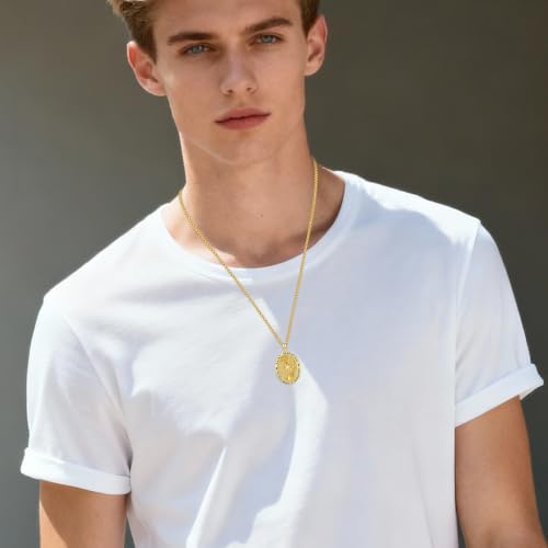 Silver/14K Gold Patron Saint Medal Amulet Necklace for Men Women - color: Gold, style: 26A-St Sebastian Swimming