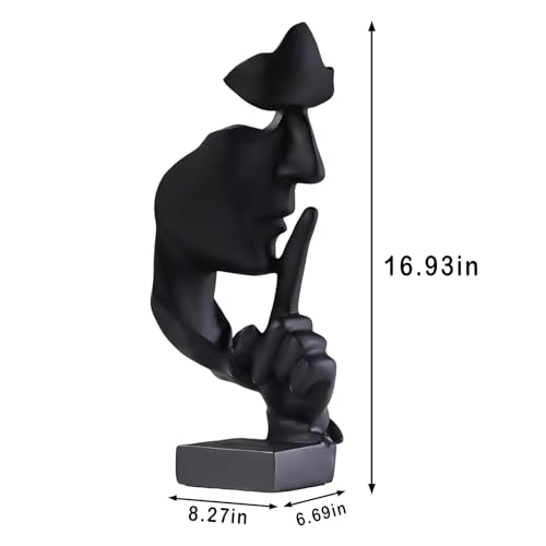 aboxoo Thinker Statue, Silence is Gold Abstract Art Figurine (Large Black) - color: Black, size: Large
