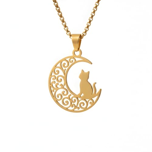 1" Stainless Steel Necklace Charms | Third Eye Vision | Peace Symbol | Finding Your Self | Yin & Yang | Moon Cat | Turtle Power | Flower of Life | | OM | Mystical Spiritual Protection, for Men & Women - style: Moon Cat Gold