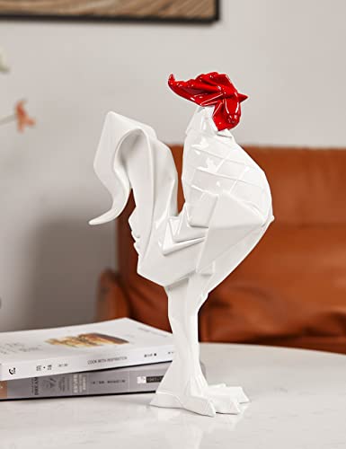 Rooster Sculpture Statue Animal Figurine Modern Decor 12.2 Inch - color: White