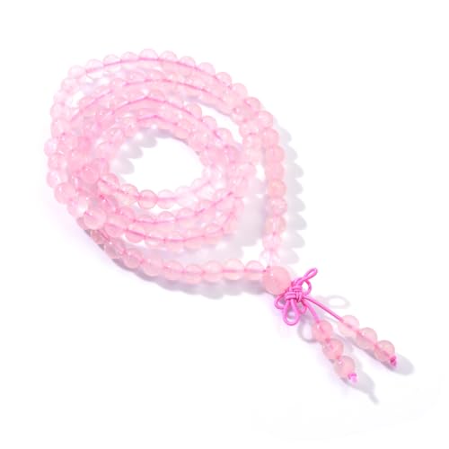108 Mala Beads Stretch Bracelet 6mm Natural Gemstone Prayer Beaded Necklace - color: Rose Quartz
