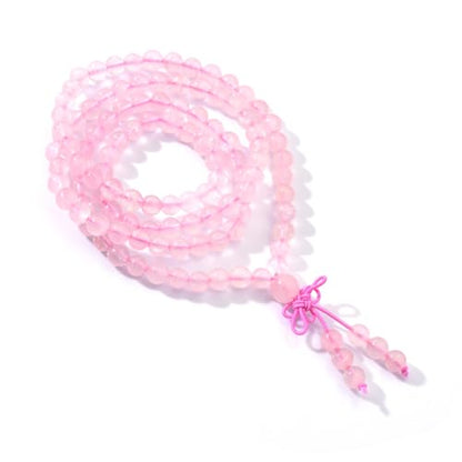 108 Mala Beads Stretch Bracelet 6mm Natural Gemstone Prayer Beaded Necklace - color: Rose Quartz