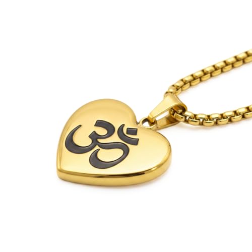 1" Stainless Steel Necklace Charms | Third Eye Vision | Peace Symbol | Finding Your Self | Yin & Yang | Moon Cat | Turtle Power | Flower of Life | | OM | Mystical Spiritual Protection, for Men & Women - style: OM Heart Gold