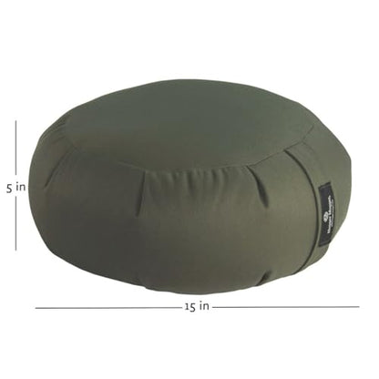 Hugger Mugger Zafu Meditation Cushion - Support in Cross-Legged Sitting, Buckwheat filled, Durable Fabric, Convenient Handle, Handmade in USA - color: Olive