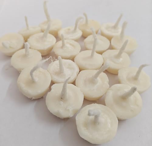 Cow Ghee Diya Batti Cotton Wicks | Wax Free | Cow Ghee Diya | Puja Item | Long-Lasting & Aromatic Diya | Temple Church Gurudwara | Clean-Burning (Ghee Wicks Pack of 25) - size: Ghee Wicks Pack of 25