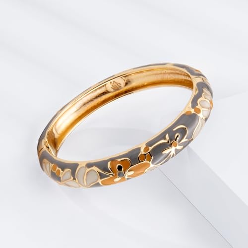 UJOY Fashion Cloisonne Bracelets Plated Butterfly Filigree Enameled Womens Gifts Bangles Spring Hinged 88A09 - color: A09-2 PCS/Set-Grey Yellow