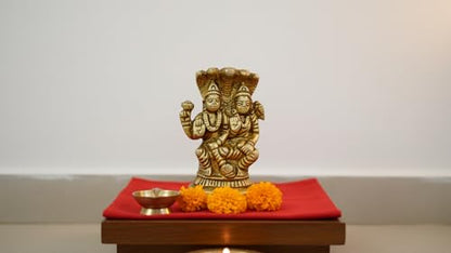 2.25 Inches Solid Brass Laxmi Narayan Murti | Lord Vishnu & Goddess Lakshmi Seated on Shesh Nag in Blessing Pose | Small Idol for Home Temple, Puja Room & Diwali Gift - size: Laxmi-Narayan