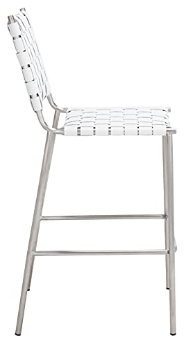 SAFAVIEH Home Collection Bahari White Woven Leather/Silver Woven 26-inch Kitchen Island Breakfast Nook Counter Stool (Fully Assembled) - color: White/Silver