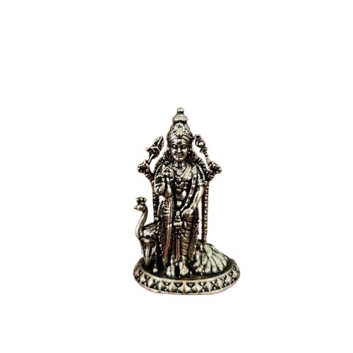 2-Inch Miniature Brass Murugan Idol Small Lord Kartikeya / Subramanya Swamy Statue with Vel Handcrafted Pocket-Sized Brass Murti for Travel, Home Temple, Car Dashboard, Daily Pooja & Gifting