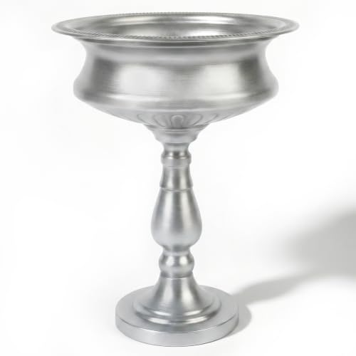 WORTH 15" H. Tall Silver Color Urn Vase for Centerpieces, 11.8" Dia. Classic Metal Trumpet Small Flower Pots for Table, Bowl Vase for Wedding Party Event Home Decor Smooth, Non-Aged Finish - color: Silver, size: Tall - 1 Pack