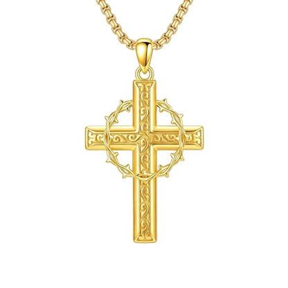 ROMANTICWORK Cross Pendant Necklace 14k Gold Plating Christian Crucifix Necklace Religious Confirmation Jewelry Gifts for Men Women - color: Crown of Thorns Cross