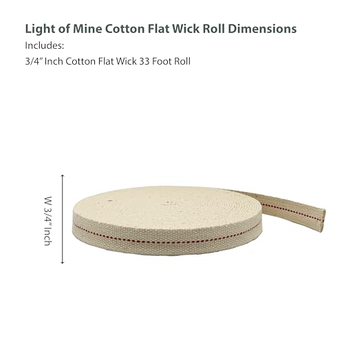 Light of Mine - 3/4" Inch 33' Foot, 100% Cotton Flat Wick for Paraffin Oil, Kerosene Based Lanterns, and Oil Lamps with Genuine Red Stitch (3/4" - 33' Roll) - size: 3/4" 33 foot - 1 Pack