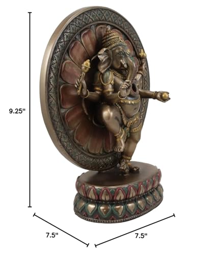 Ebros 9.25" Tall Hindu Supreme God Dancing Nritya Ganesha Chaturthi in One Legged Yoga Pose On Lotus Sun Disc Ohm Plaque Statue Patron of Success Arts and Wisdom Hinduism Vastu Altar Decorative