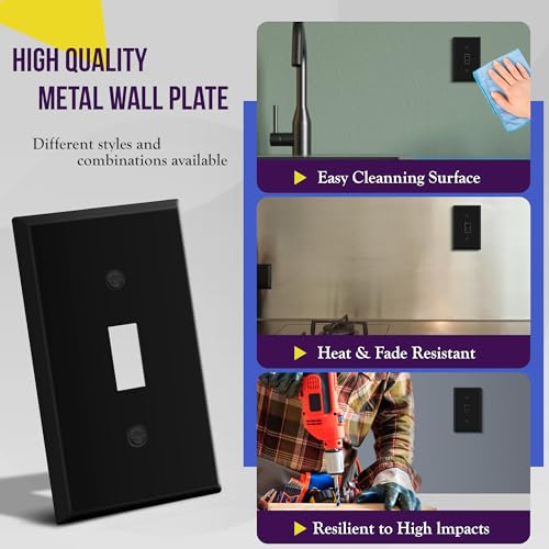 ENERLITES Toggle Light Switch Metal Wall Plate, 1-Gang, Black Matte - color: Black Matte, size: Standard Size