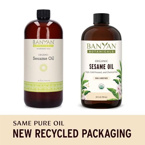 Banyan Botanicals Organic Unrefined Sesame Oil – Rich & Warming Ayurvedic Massage Oil for Body & Scalp – Traditional Abhyanga Oil for Deep Tissue Grounding & Recovery – 34 oz – USDA Organic - size: 34 Fl Oz (Pack of 1)