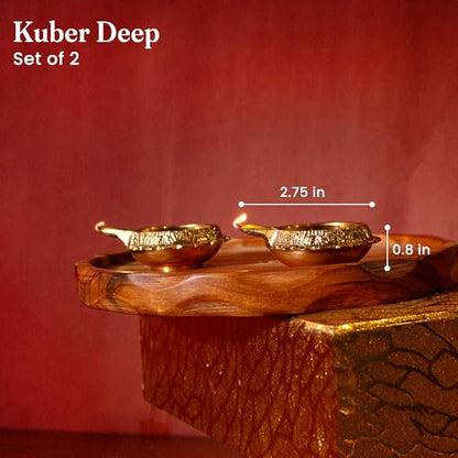 Fine Living Kuber Brass Diyas for Pooja Set of 2, 2.75Inch, Gold Finish - style: Kuber Diya Set of 2