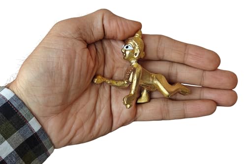Ladoo Gopal Brass Murti | 2.25 Inches Small Bal Krishna Idol in Solid Brass | Handcrafted Baby Gopal Statue for Home Mandir, Puja Room, Gifting & Janmashtami - size: Ladoo Gopal-S