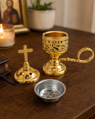 Yawlsow Incense Burner, Frankincense Charcoal Incense Stand, Bakhoor Incense Burner Holder, Ideal for Aromatherapy, Yoga and Spa, Home and Christian Church Censer, (Gold) - color: Gold