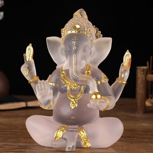 Indian God Lord Ganesha Statue,Transparent Lmitation Glass Hindu Elephant Statue Ganpati Idol Buddha Sculptures,Hindu Gift,Home Temple Mandir Meditation Yoga Room Decor 7.08" - color: Transparent, size: 7.08"