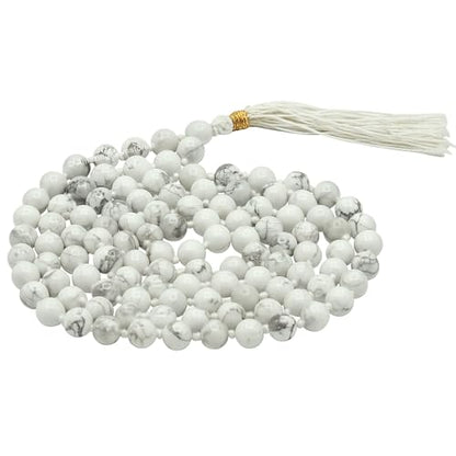 Amazing Gemstone Howlite Mala Beads - 108 Prayer Beads for Meditation and Mindfulness Practice, Handcrafted Mala Beads with Natural Gemstones for Spiritual Healing and Relaxation (Knotted) - color: Howlite, style: Knotted