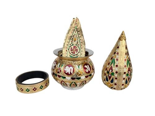 Rastogi Handicrafts Mangal Kalash Set Meenakari Work for Puja Kalash in Temple Home Decor Decorative Lota Narial Patta