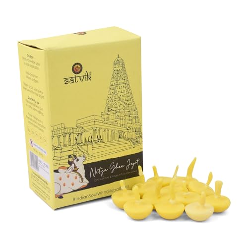 Satvik Pure 50 Pc. Cow Ghee Wicks Readymade Cow Ghee Cotton Wicks Diya/Ghee Diya/Puja Batti for Your Daily Pujan Essential (Upto 30 Mins Time) - size: 50 Pieces