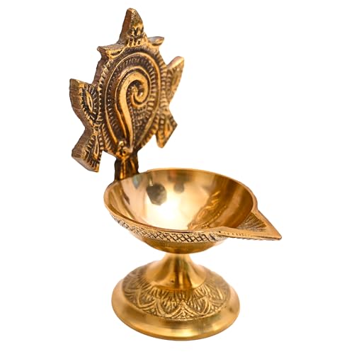 Brass Shankh Diya Deepam Vishnu Diya Shankhu Deepam Deep Traditional Lamp for Pooja Aarti Home Temple Mandir Décor Decoration and Gifting (Shankh Deepam) - color: Shankh Deepam