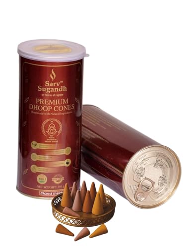 Premium Dhoop Cones | Handmade with Natural Ingredients | Charcoal-Free | Long Lasting Pure Aroma for Pooja, Meditation & Aromatherapy (Sandalwood)