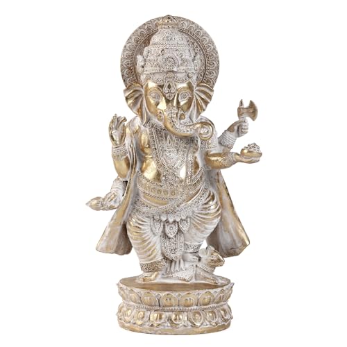 Suoedd Gold Lord Ganesha Statues- Hindu Elephant God Statue Resin Sculpture Indian Ganesh Buddha Figurine Handmade Gift Decoration Ornaments for Home, Garden, Car - color: Gold Ganesha Statues