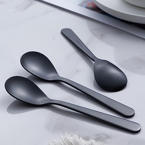 Matte Black Demitasse Espresso Coffee Spoons, Stainless Steel Satin Finish, Mini Teaspoons, Sugar Spoons, 4.7-inch, Set of 6 - color: Black