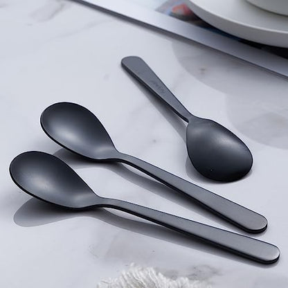Matte Black Demitasse Espresso Coffee Spoons, Stainless Steel Satin Finish, Mini Teaspoons, Sugar Spoons, 4.7-inch, Set of 6 - color: Black