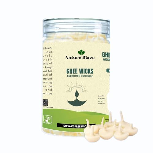 Pure Cow Ghee Lamp (Pack of 100 Pcs) Readymade Ghee Cotton Wicks | Arti Diya for Pooja | Ghee Wicks Batti | Easy Ghee Diya Wicks|Ghee Candles Cow Ghee Wicks |Ghee Jyoti Batti - size: Pack of 100