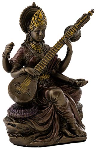 Top Collection Mini Saraswati Statue - Hindu Goddess of Knowledge, Music, Arts, and Wisdom Sculpture in Premium Cold Cast Bronze - 3-Inch Collectible Figurine (Sm. Saraswati) - size: Sm. Saraswati