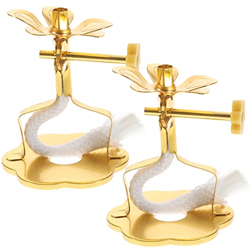 Ipetboom 2pcs Metal Candlestick Buddhist Wick Holder Pray Wick Stand Adjustable Light Core Stand for Buddhist Oil Lamp - size: 5.5x4cm