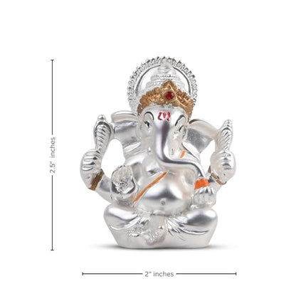 Meezo Hindu Lord Ganesha Idol Statue 999 Silver Plated -2.5-Inch Small Ganesh, Indian God Home Mandir Murti, Pooja, Office Desk, Car | Diwali, Wedding & Return Gifts (2.5"(INCH)) - size: 2.5"(INCH)