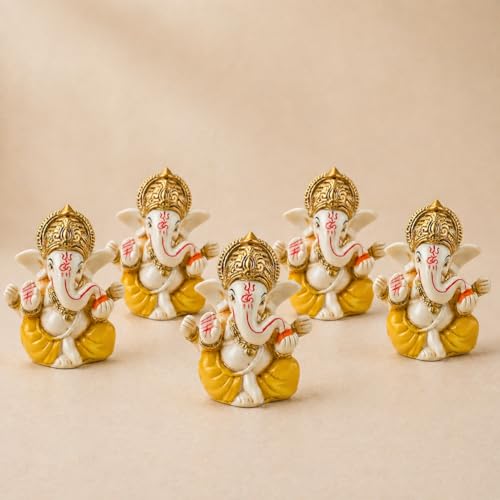 LOVENSPIRE 5 Pcs Acrylic Ganesh Idol for Car Dashboard - 2.8" Spiritual Ganesh Statue for Mandir, Office & Home Decor - Small Ganpati Murti Figurine, Diwali Pooja & Housewarming Return Gift, Yellow - color: Classic Yellow, size: 5 Pcs