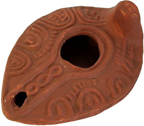 Holy Land Market Herodian Ancient Biblical Oil Lamp Replica - Byzantine III/Plate, Clay, 10 cm, Includes Wicks & Plate - color: Byzantine III/Plate