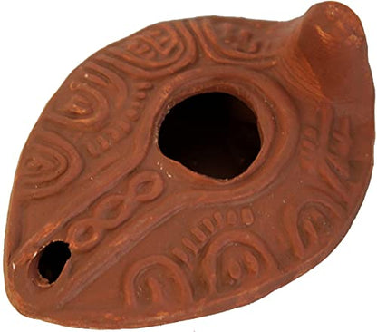 Holy Land Market Herodian Ancient Biblical Oil Lamp Replica - Byzantine III/Plate, Clay, 10 cm, Includes Wicks & Plate - color: Byzantine III/Plate