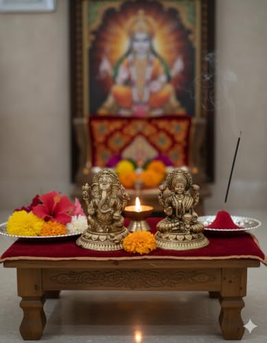 BEXCO Brass Statues, Lakshmi and Ganesha Figurines Set Height 1.5" inch (Approx.), Lord Ganesha and Goddess Laxmi Pair for Daily and Diwali Pooja (1.5 inch) - size: 1.5 inch