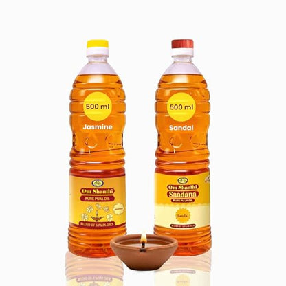Cycle Om Shanthi Jasmine & Sandalwood Chandan Pooja Oil for Daily Pooja & Rituals Sesame, Rice Bran, Coconut, Castor & Mahua Oil for Daily Pooja & Rituals - 500 ML