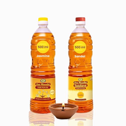 Cycle Om Shanthi Jasmine & Sandalwood Chandan Pooja Oil for Daily Pooja & Rituals Sesame, Rice Bran, Coconut, Castor & Mahua Oil for Daily Pooja & Rituals - 500 ML