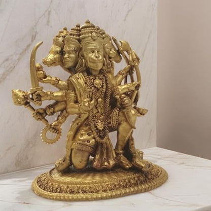 Brass Panchmukhi Hanuman Superfine Idol 3.25 Inch 190g Handcrafted Lord Hanuman Brass Statue for Home Temple Pooja Room Office Decor | Five Face Hanuman Decorative Figurine