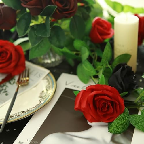 GREENTIME 2Pack 6.5FT Black Red Artificial Rose Garland Fake Rose Vines - color: Black Red