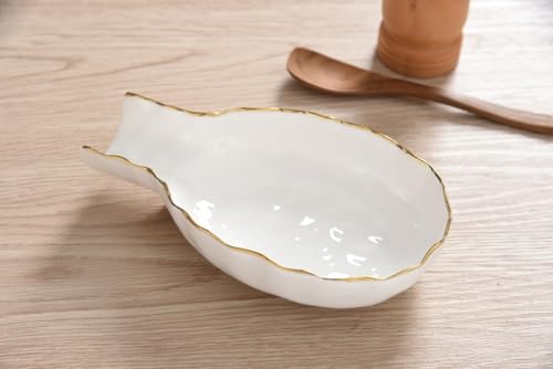 Pampa Bay Golden Salerno Titanium-Plated Porcelain Spoon Rest (White and Gold) - color: White and Gold