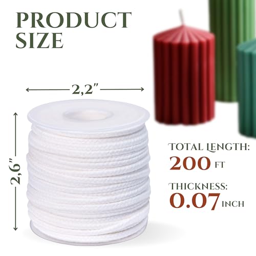 24 PLY Braided Candle Wick Spool White Woven Wicks Cord for Candle Making 200 Foot Lacing Roll for DIY Craft Cotton Cord