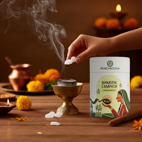 Bhimseni Camphor Tulsi Camphor for Pooja, Aarti & Meditation | Natural Aromatic Kapoor for Home Fragrance, Long Burning & Spiritual Ambience